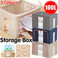 Premium 100L Grey Foldable Linen Storage Box with Steel Frame and Clear Window