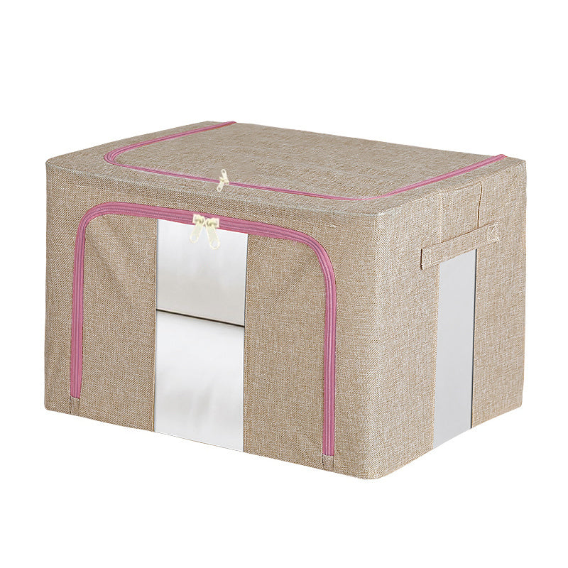 Premium 100L Grey Foldable Linen Storage Box with Steel Frame and Clear Window