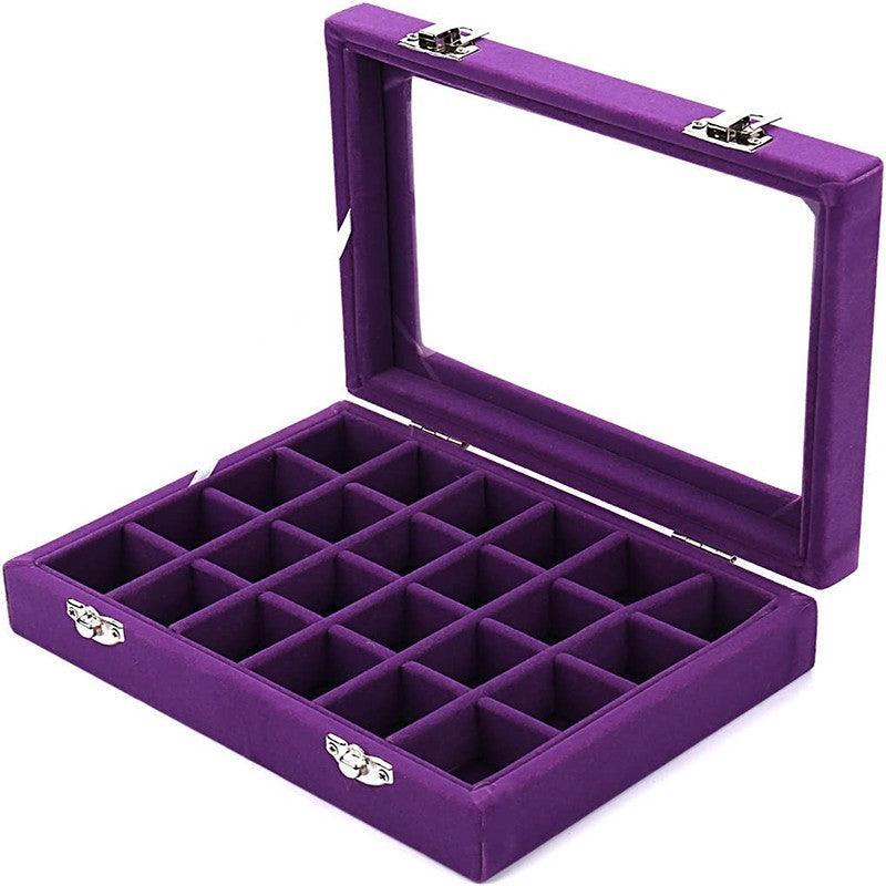 Premium Grey Velvet Jewellery Box 24 Grid Earring Organiser 20x15cm