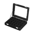 Premium Black Velvet Jewellery Box 24 Grid Earring Organiser 20x15cm