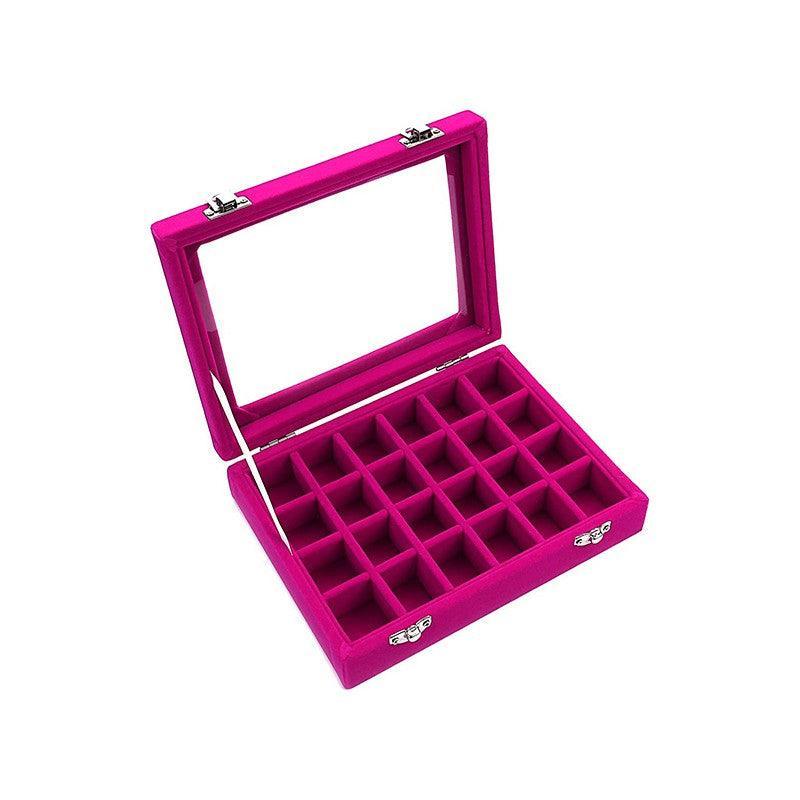 Premium Navy Velvet Jewellery Box 24 Grid Earring Organiser 20x15cm