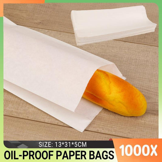 1000PCS Oil-Proof Large Paper Bags for Bakery and Food Service