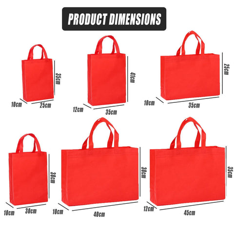 100PCS Reusable Non Woven Shopping Bags Eco Friendly Washable Tote Bags Red - 38X30X10CM - SuperSaverAU - view 2