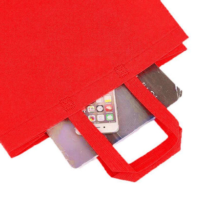 100PCS Reusable Non Woven Shopping Bags Eco Friendly Washable Tote Bags Red - 38X30X10CM