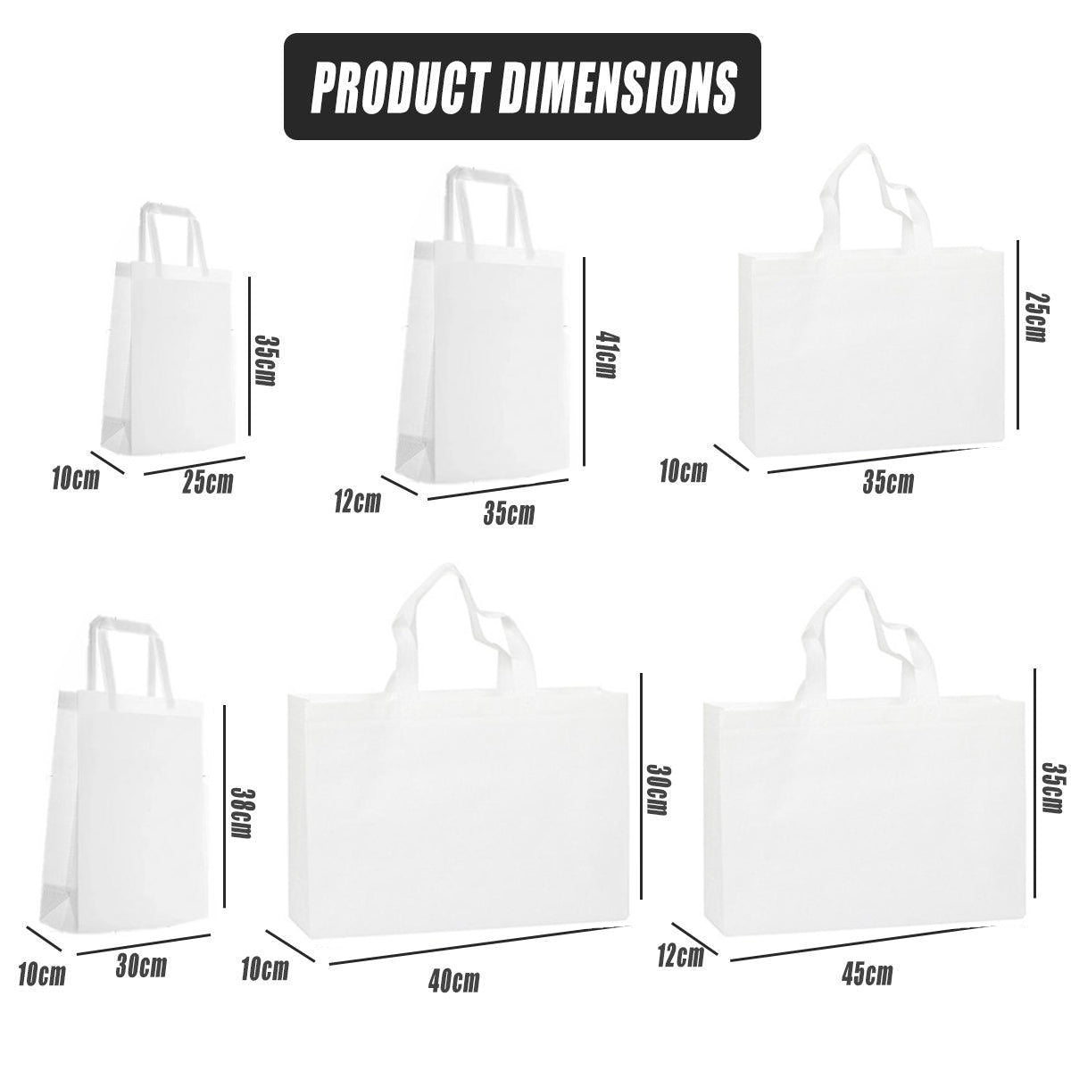 100PCS Reusable Non Woven Shopping Bags Eco Friendly Washable Tote Bags White - 35X25X10CM - SuperSaverAU - view 2