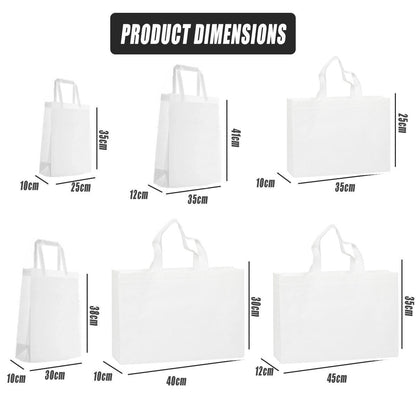 100PCS Reusable Non Woven Shopping Bags Eco Friendly Washable Tote Bags White - 35X25X10CM