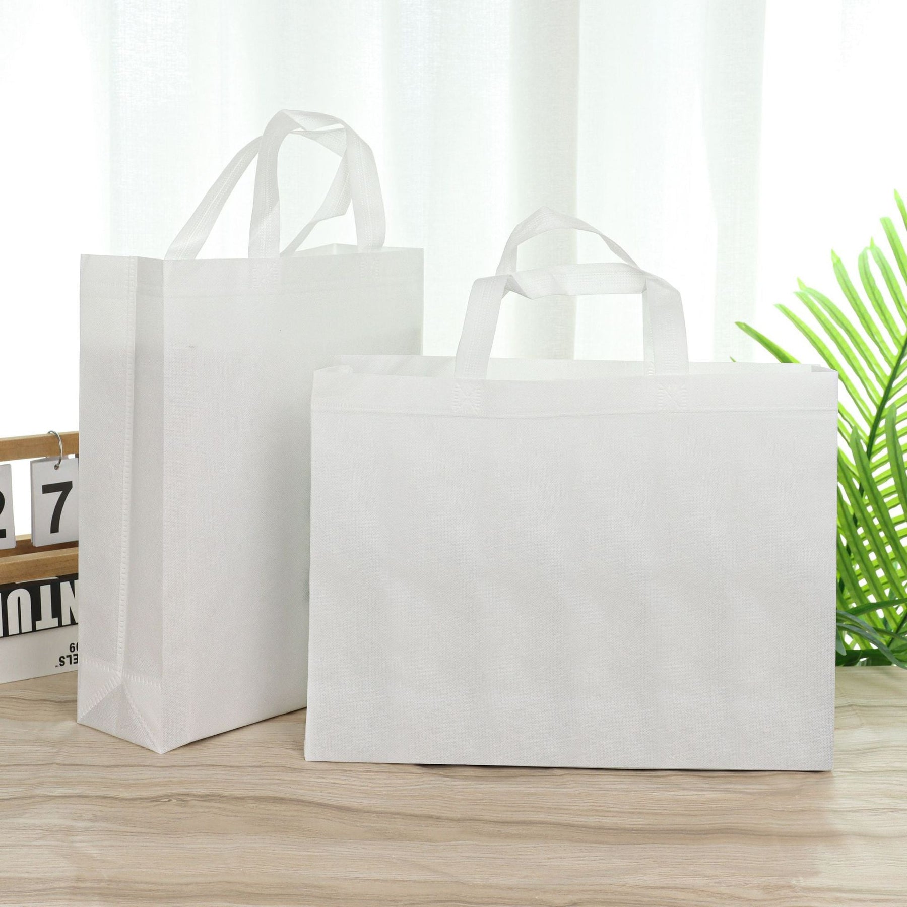 100PCS Reusable Non Woven Shopping Bags Eco Friendly Washable Tote Bags White - 35X25X10CM - SuperSaverAU - view 4
