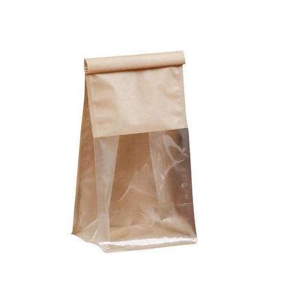 100pcs Kraft Paper Flat Bottom Bags with Window for Bread & Cake - 13x28+10cm