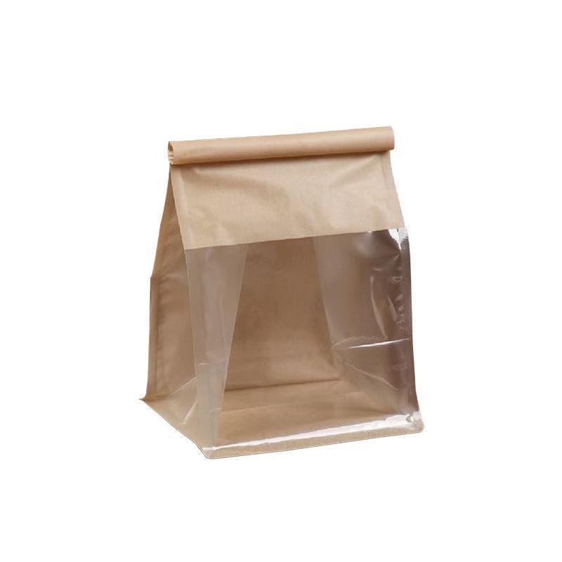 100pcs Kraft Paper Flat Bottom Bags with Window for Bread & Cake - 13x28+10cm