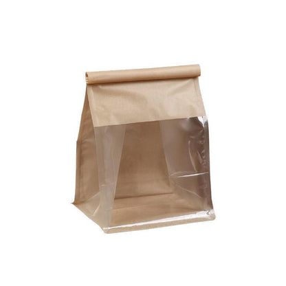 100pcs Kraft Paper Flat Bottom Bags with Window for Bread & Cake - 13x28+10cm