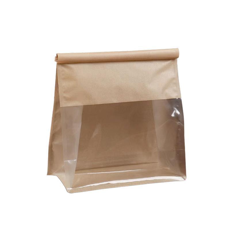 100pcs Kraft Paper Flat Bottom Bags with Window for Bread & Cake - 13x28+10cm