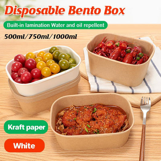 Kraft Paper Bowl for Takeaway Leak-Proof Disposable Food Container - White-1000ml-300pcs