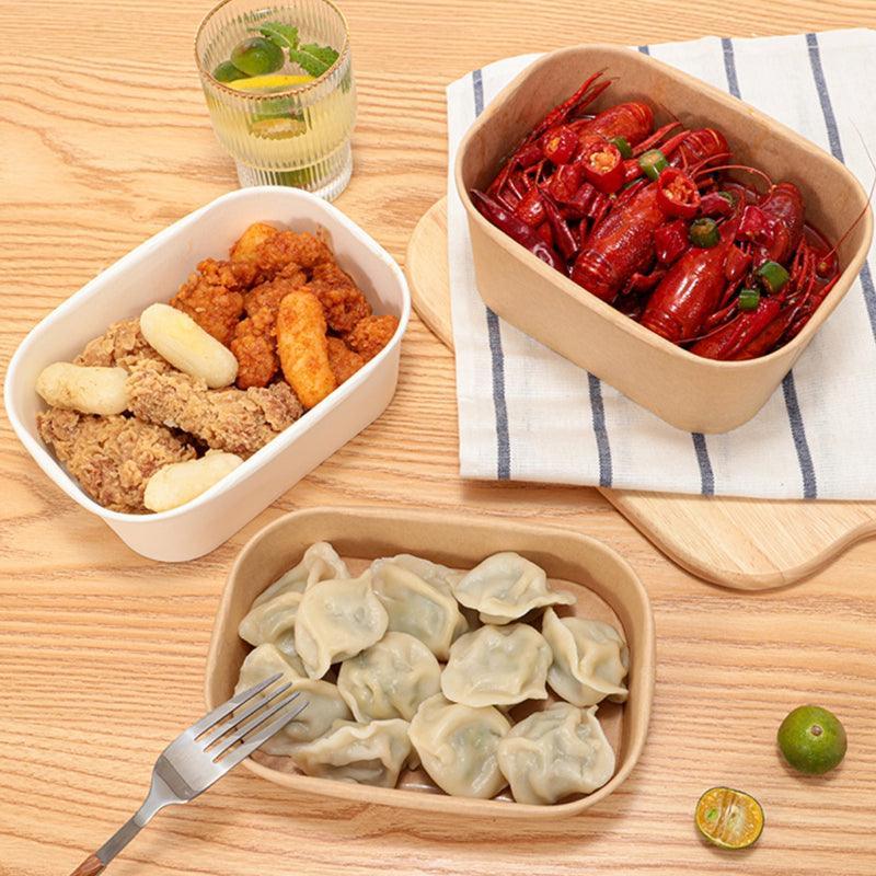 Kraft Paper Bowl for Takeaway Leak-Proof Disposable Food Container - White-1000ml-300pcs - SuperSaverAU - view 4