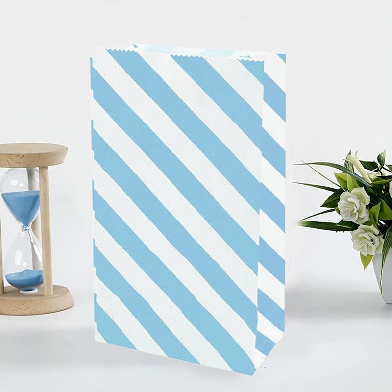 100X Colourful Plaid Kraft Paper Bag Candy Cookie Snack Cake Gift Bags 9X6X18cm - Blue - SuperSaverAU - view 2