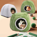 Premium Small Animal Plush Hideout Cave Bed - Grey Stump