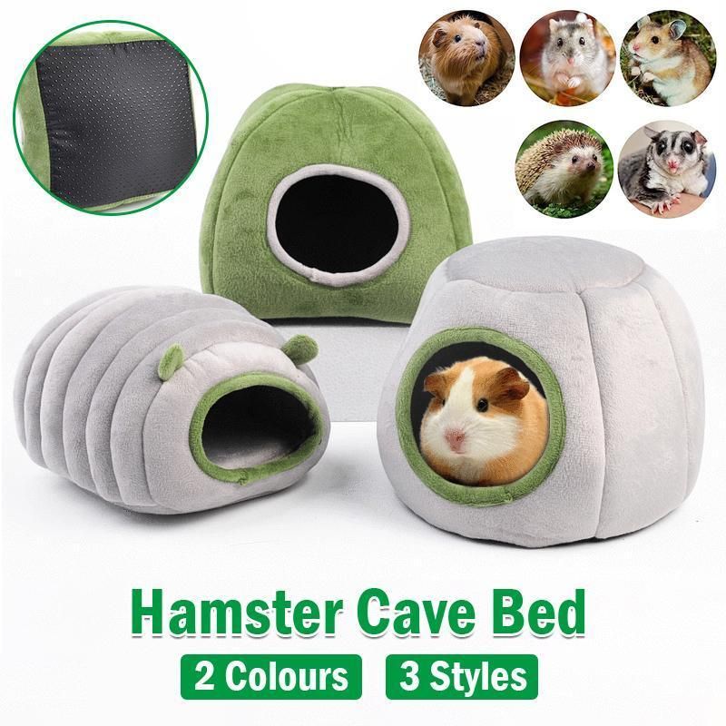Premium Small Animal Plush Hideout Cave Bed - Grey Stump