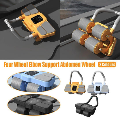 Blue Four Wheel Abdominal Roller - Automatic Rebound Fitness Equipment