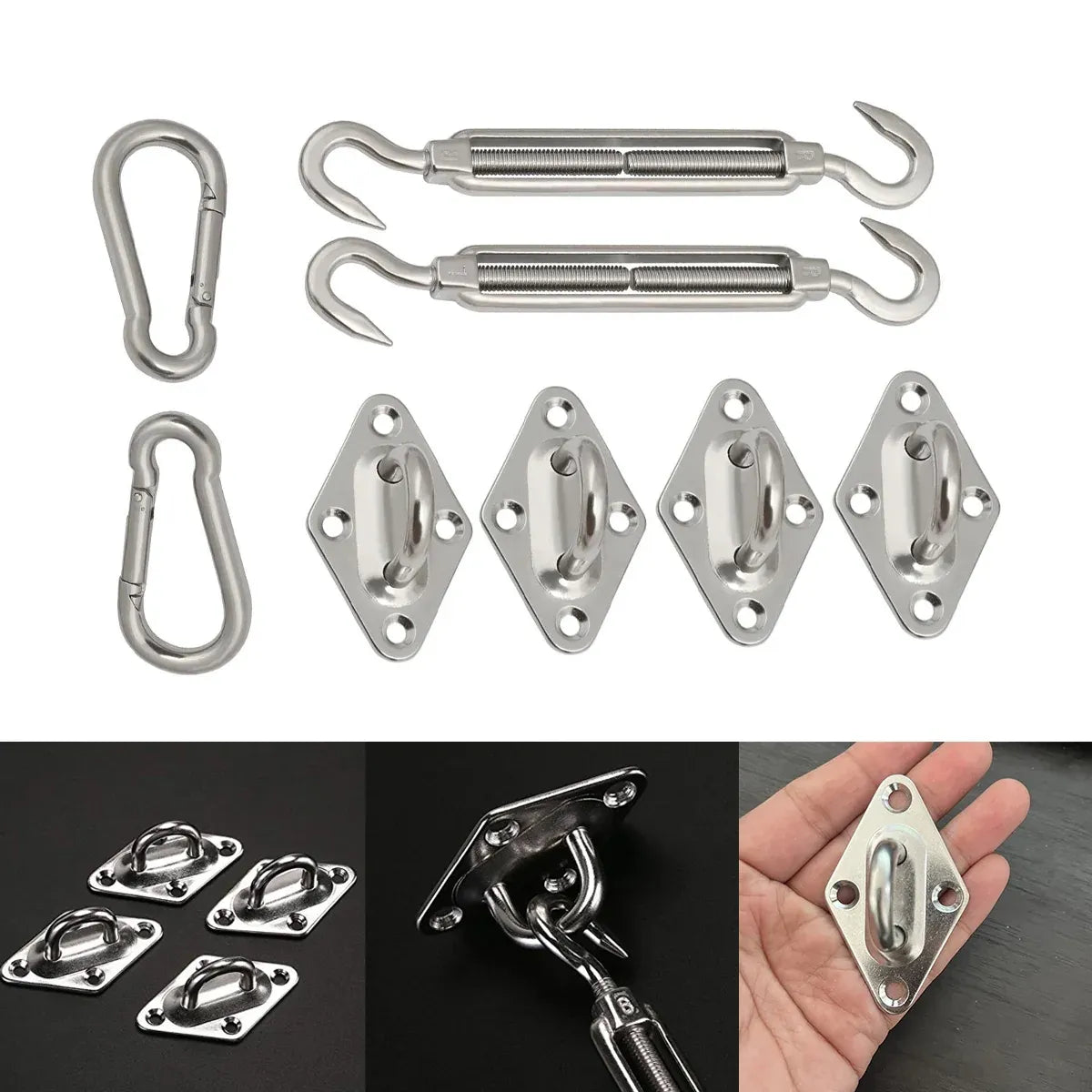 Premium Stainless Steel Shade Sail Fittings – 8 Piece Set