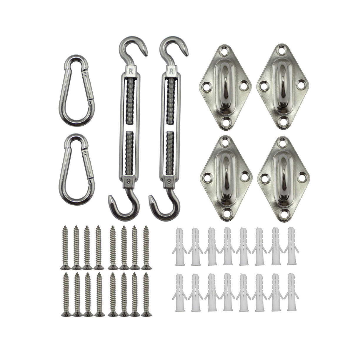 Premium Stainless Steel Shade Sail Fittings – 8 Piece Set