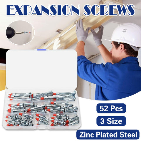 52PCS Galvanized Steel Wall Anchors Expansion Screws, Self-Tapping Bolts, 1/8 Size - SuperSaverAU - view 1