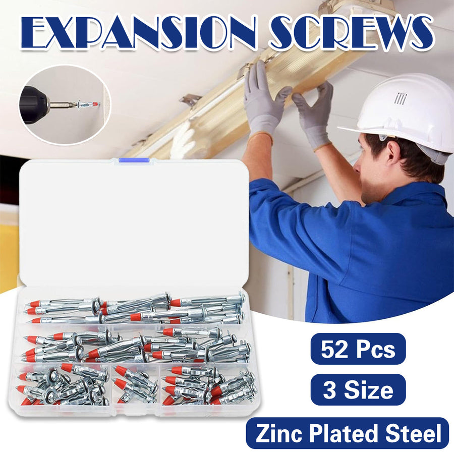52PCS Galvanized Steel Wall Anchors Expansion Screws, Self-Tapping Bolts, 1/8 Size - SuperSaverAU - view 1