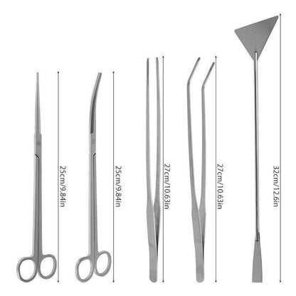 Stainless Steel Aquarium Tool Set 5PCS - Tweezers, Scissors, Spatula Kit