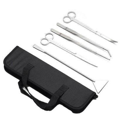 Stainless Steel Aquarium Tool Set 5PCS - Tweezers, Scissors, Spatula Kit