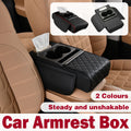 Premium Black Red Car Armrest Pad with Cup Holders and Storage Box