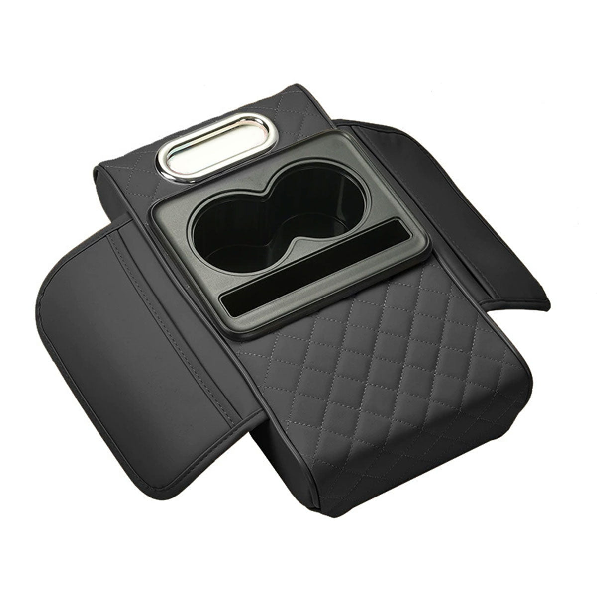 Premium Black Red Car Armrest Pad with Cup Holders and Storage Box