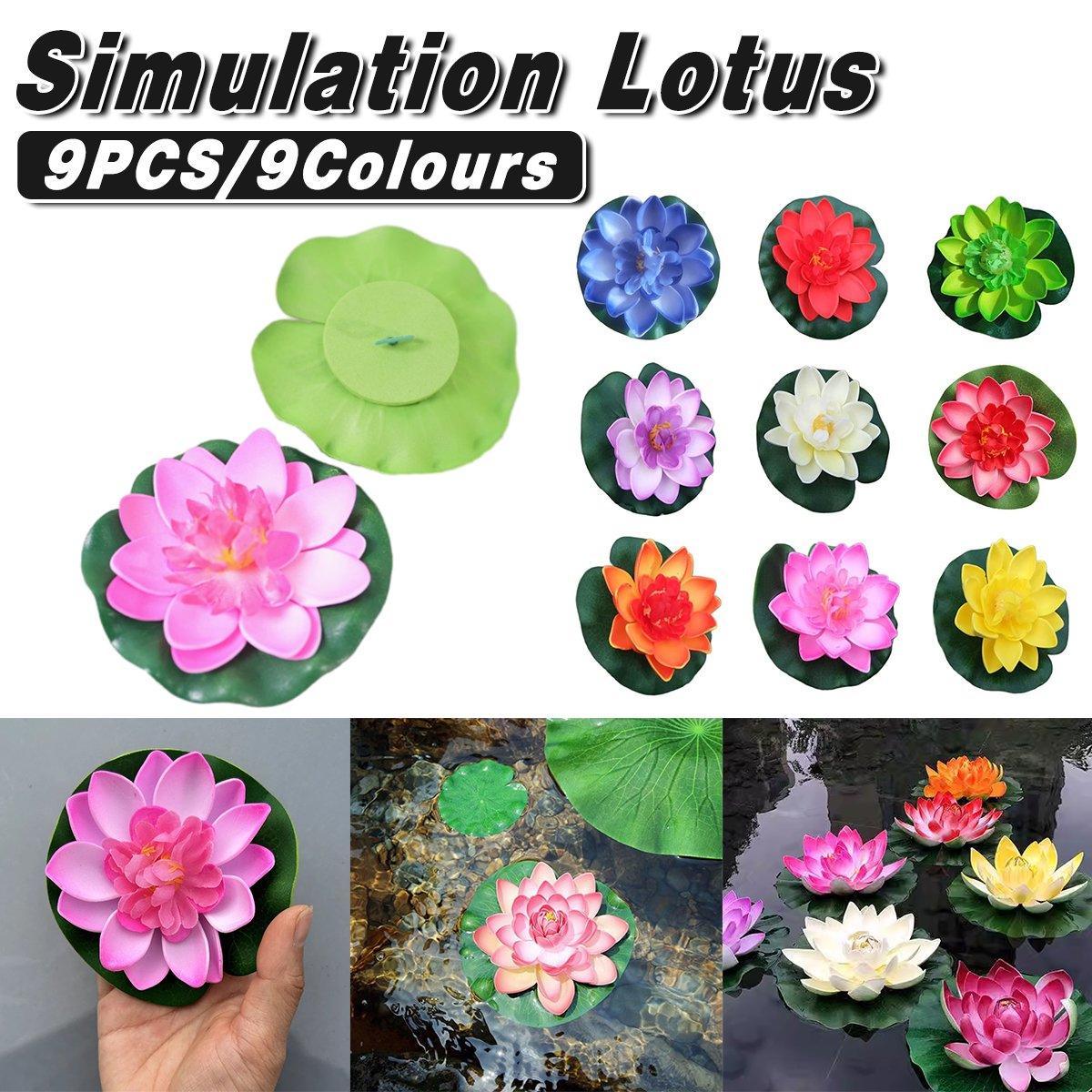 Premium Simulation Lotus Flowers & Leaves – 9 Pack