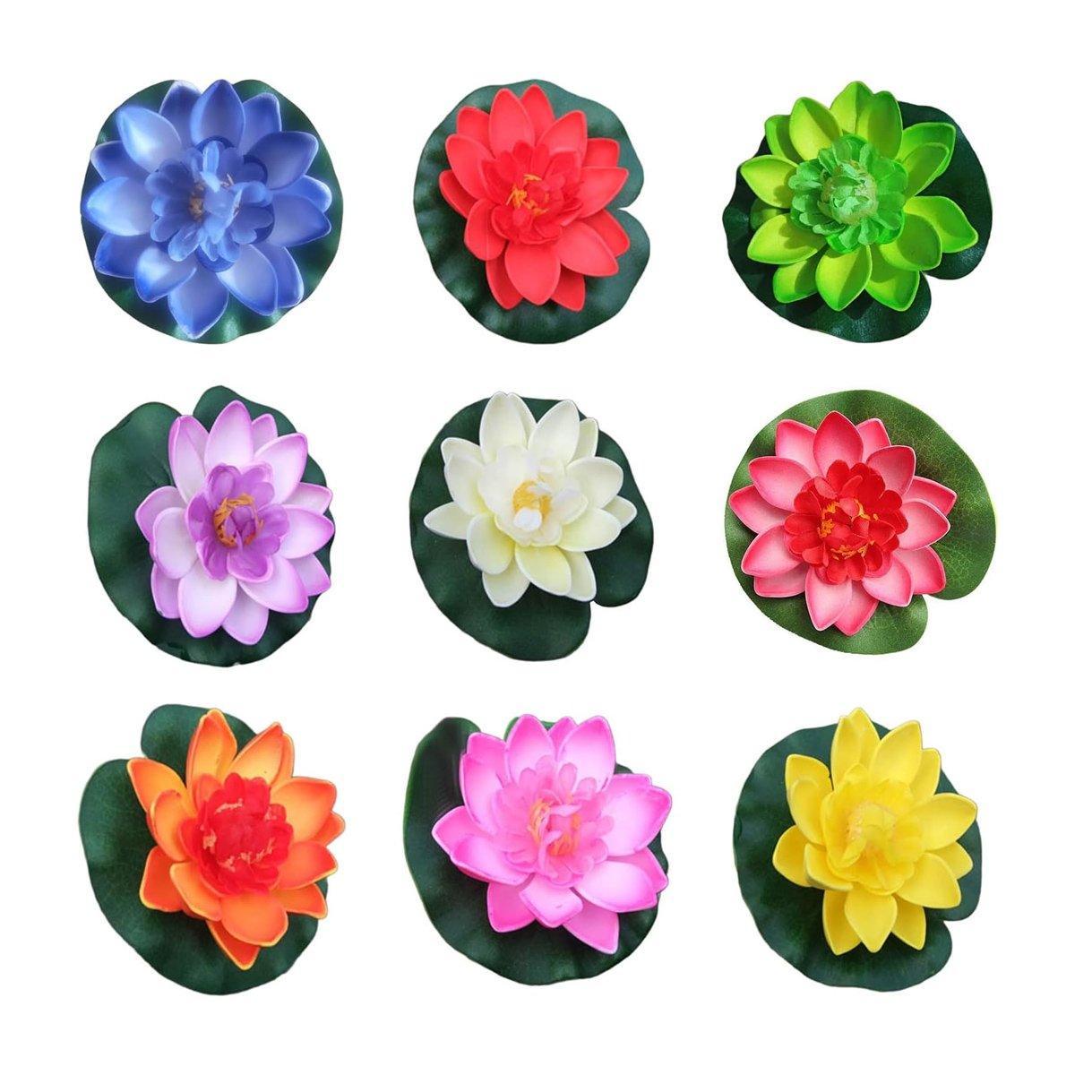Premium Simulation Lotus Flowers & Leaves – 9 Pack