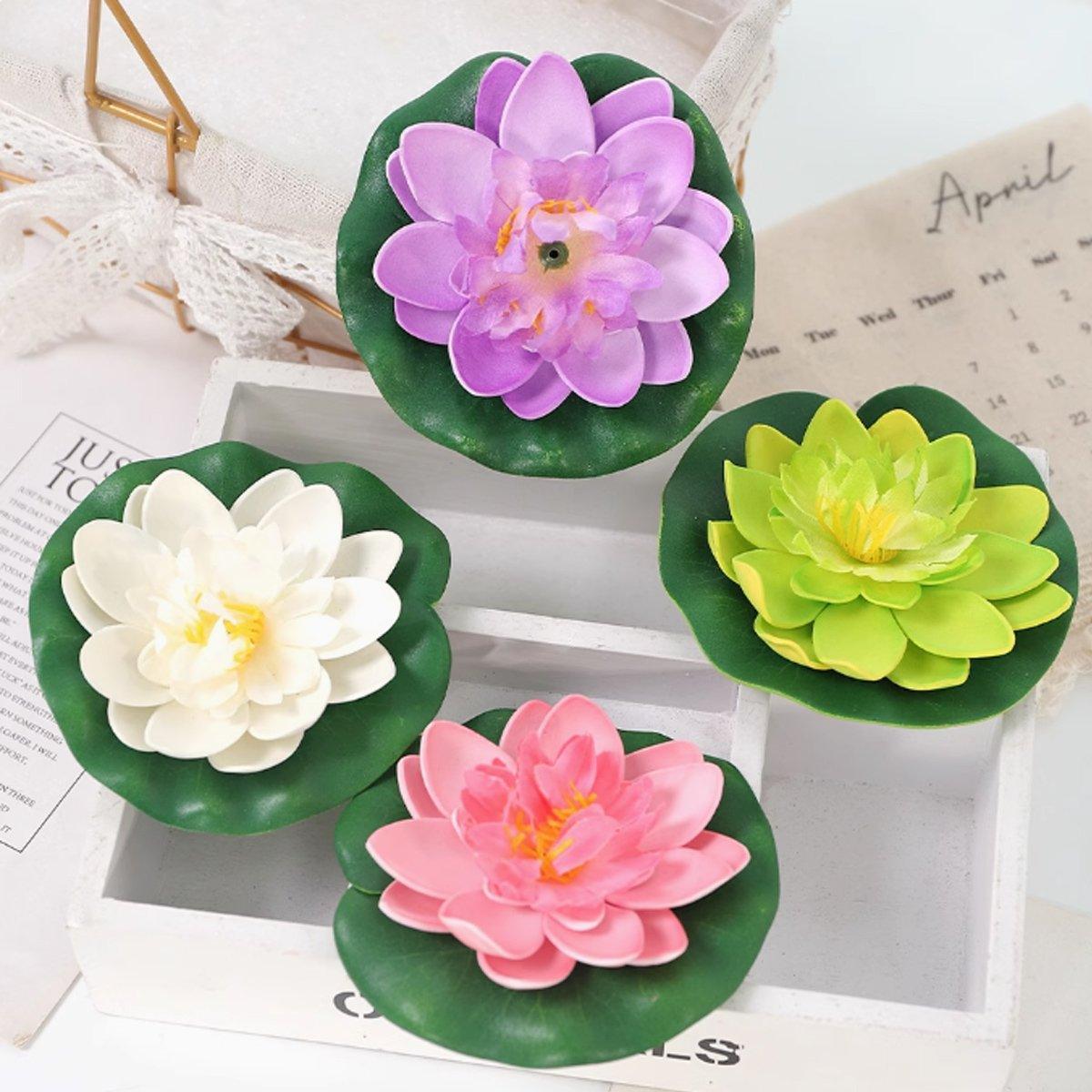 Premium Simulation Lotus Flowers & Leaves – 9 Pack