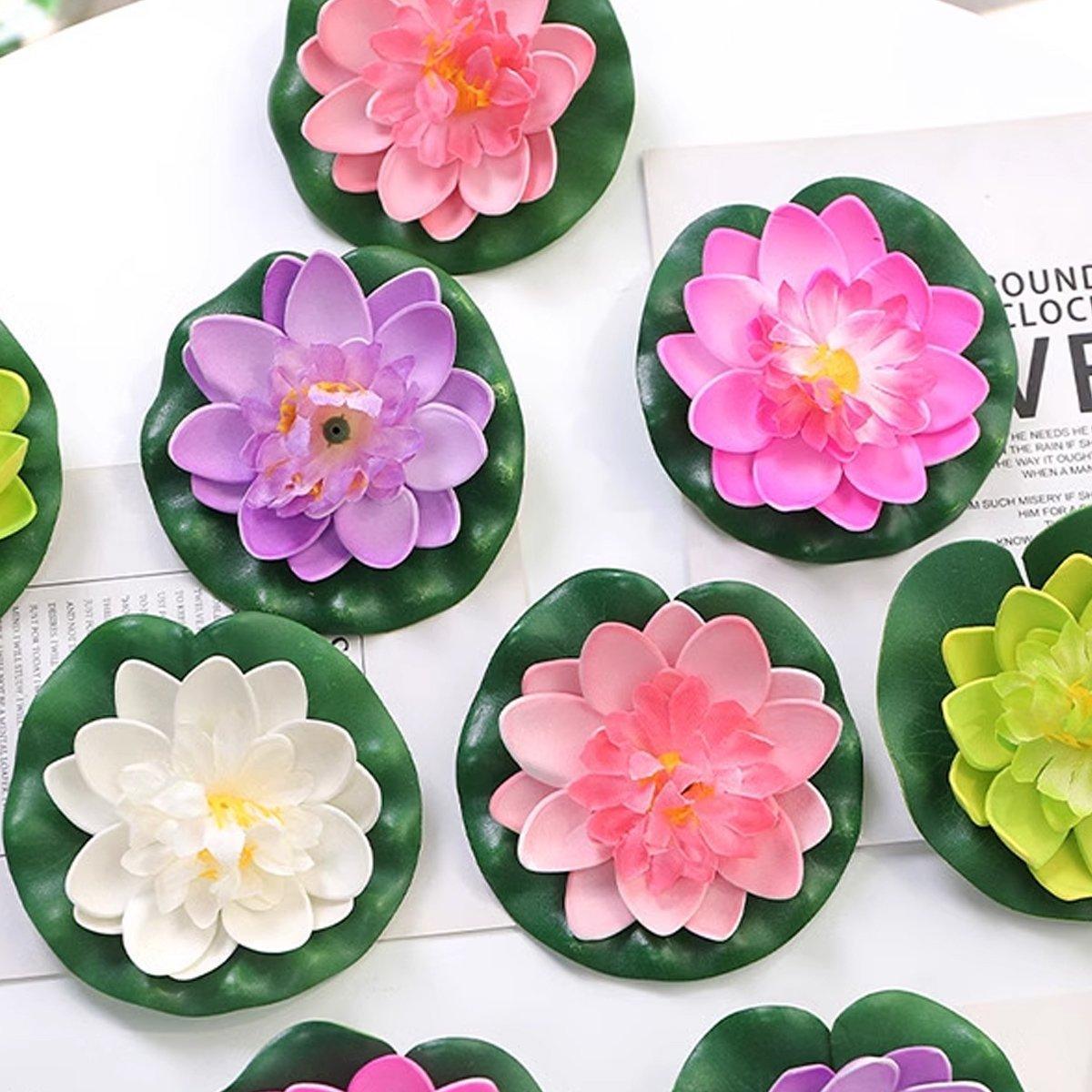 Premium Simulation Lotus Flowers & Leaves – 9 Pack