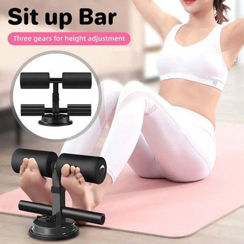Premium Sit-Up Assistant Device with Suction Cups & 3 Height Levels - Black