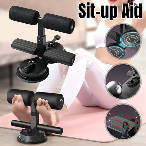 Premium Sit-Up Assistant Device with Suction Cups & 3 Height Levels - Black