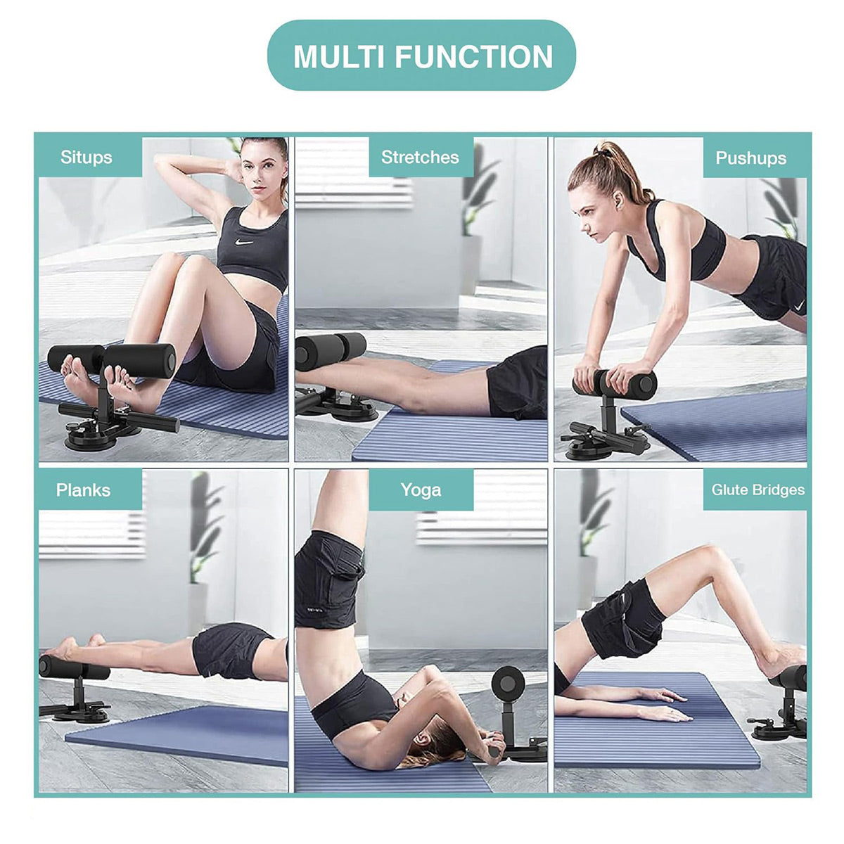 Premium Sit-Up Assistant Device with Suction Cups & 3 Height Levels - Black