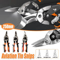 Premium 250mm Aviation Tin Snips with Micro-Serrated Blades - Right-Curved