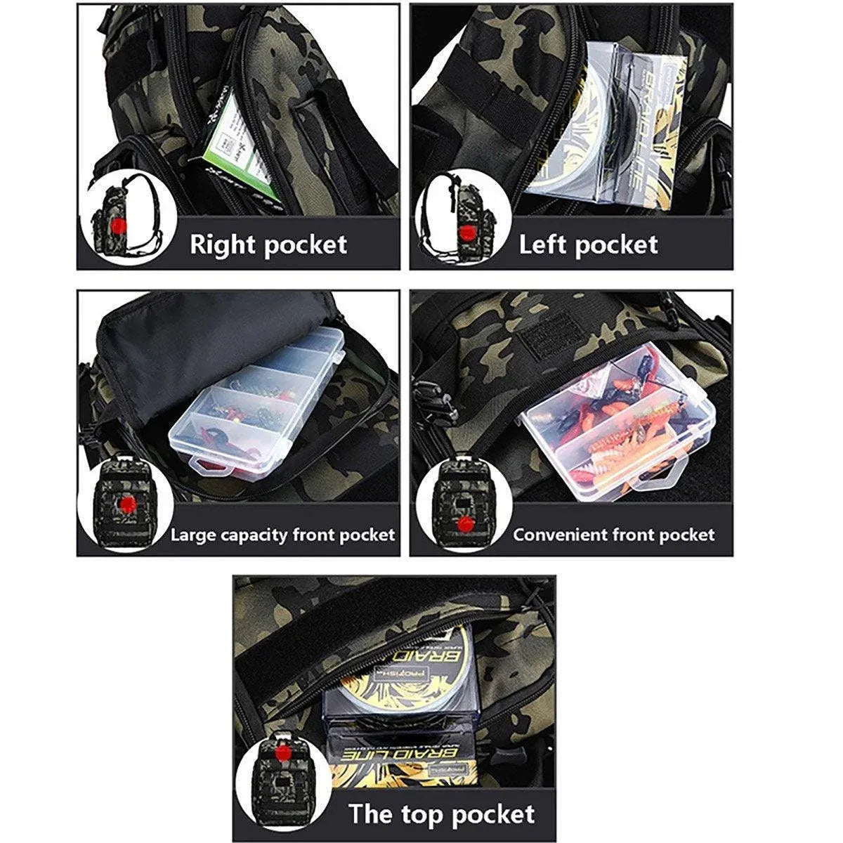 Premium Fishing Tackle Backpack – Black with Rod Holders