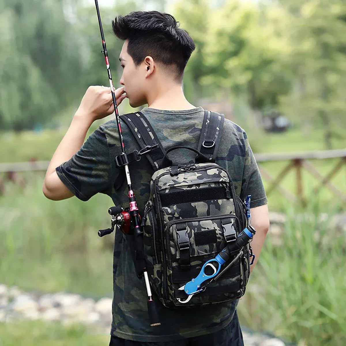 Premium Fishing Tackle Backpack – Black with Rod Holders