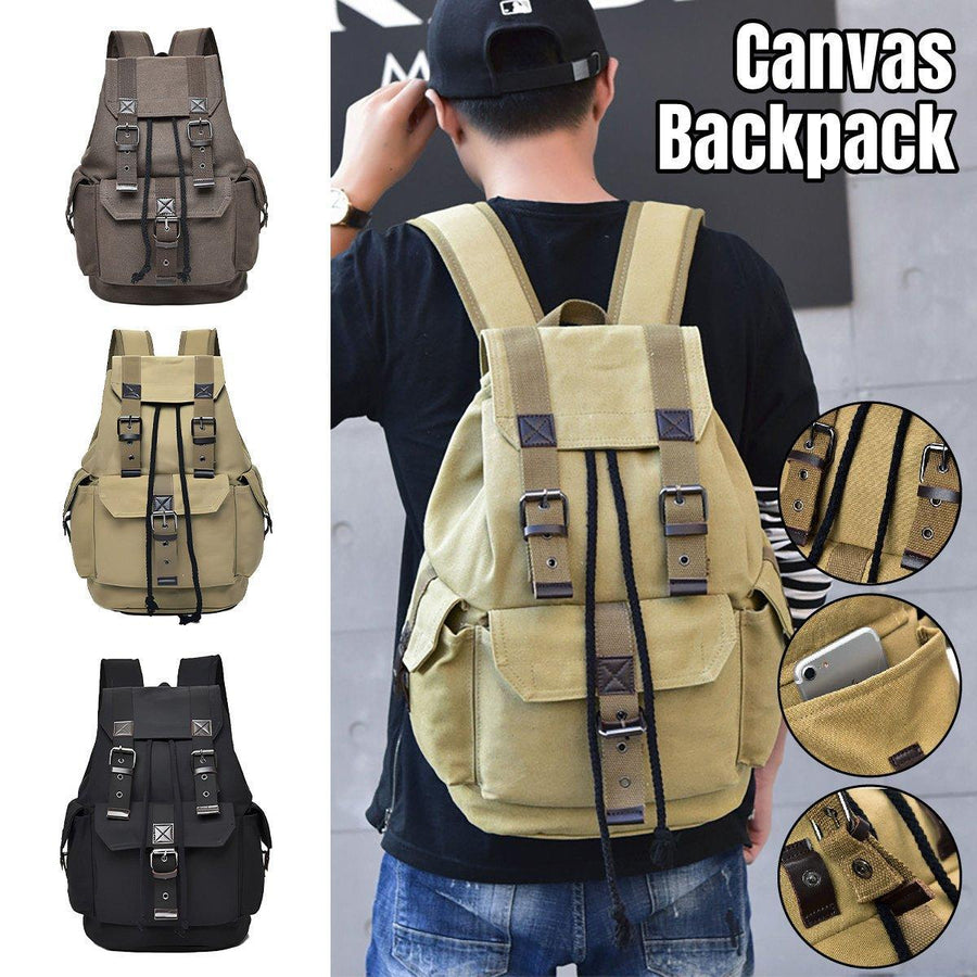 Unisex Retro Rucksack Large Capacity Travel Bag Leisure Backpack Schoolbag - Khaki - SuperSaverAU - view 1