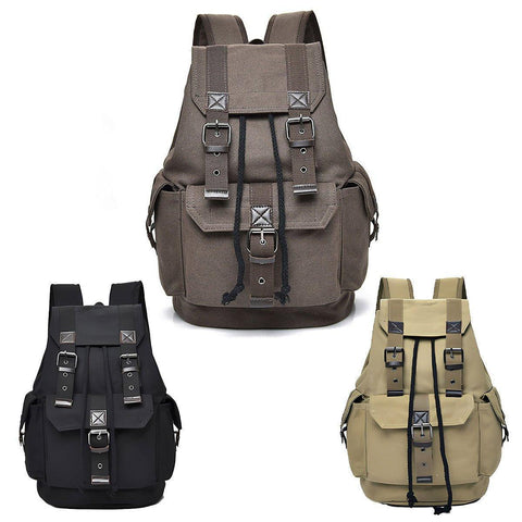 Unisex Retro Rucksack Large Capacity Travel Bag Leisure Backpack Schoolbag - Khaki - SuperSaverAU - view 2