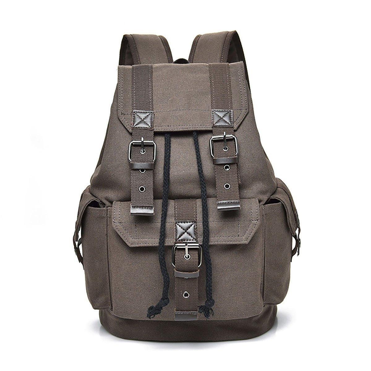 Unisex Retro Rucksack Large Capacity Travel Bag Leisure Backpack Schoolbag - Khaki - SuperSaverAU - view 5