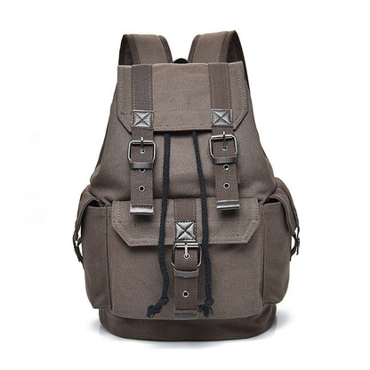 Unisex Retro Rucksack Large Capacity Travel Bag Leisure Backpack Schoolbag - Khaki