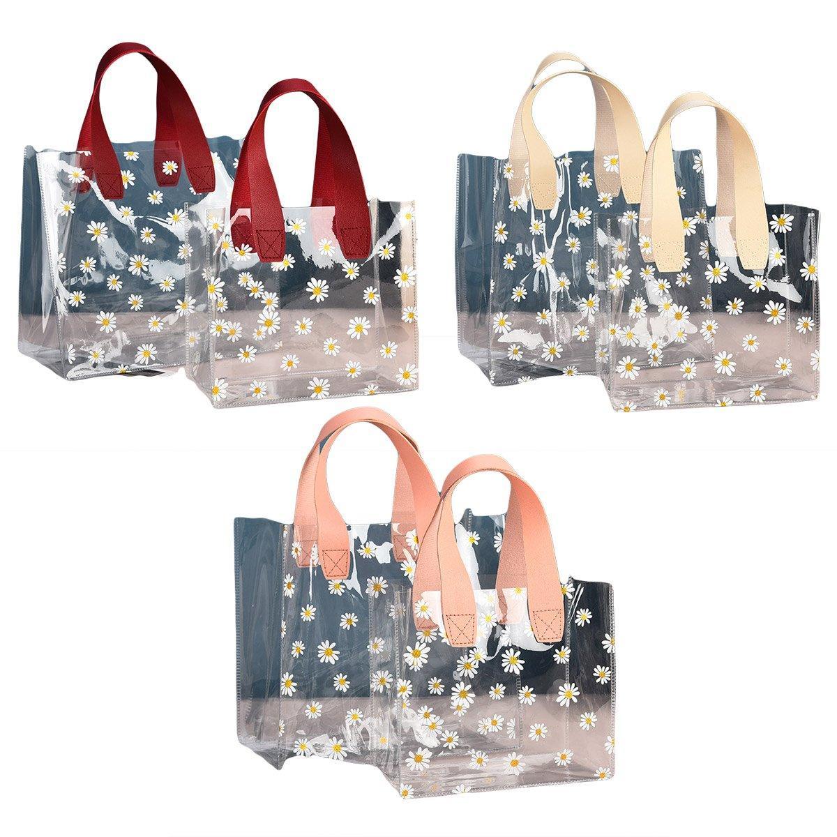 10pcs Small Fresh Transparent PVC Tote Bag Wedding Candy Gift Bag Daisy Design - Beige - L - SuperSaverAU - view 1