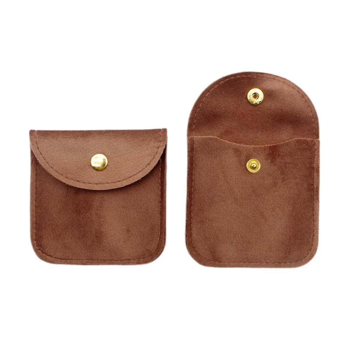 Premium 10 Pack Brown Velvet Jewellery Pouches with Button Closure