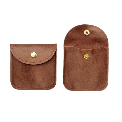 Premium 10 Pack Brown Velvet Jewellery Pouches with Button Closure
