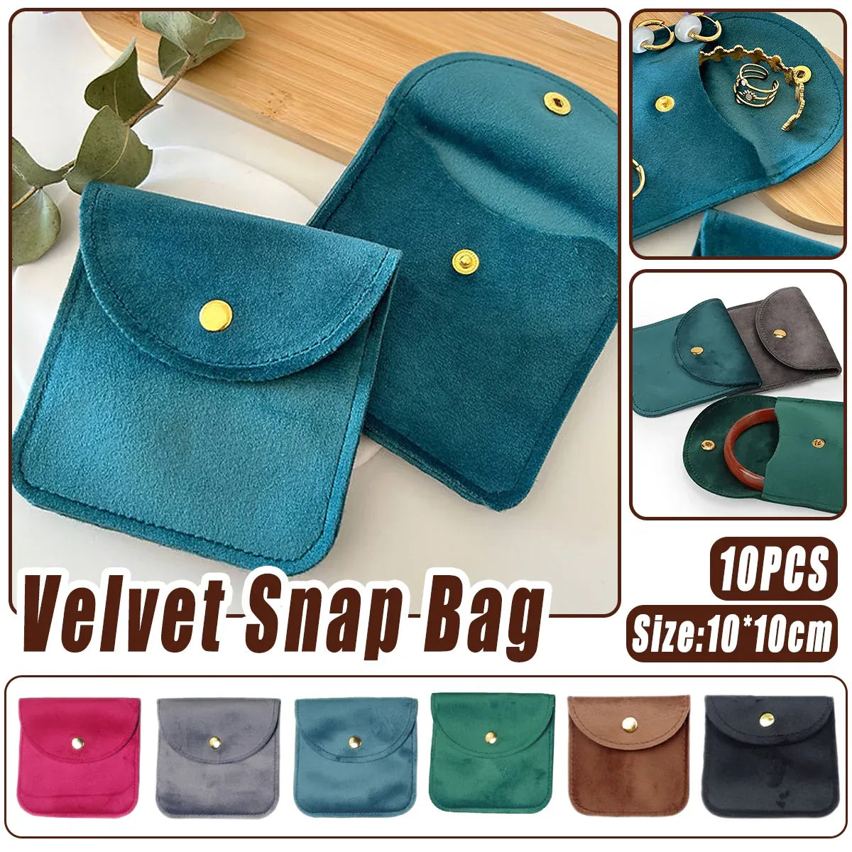Premium 10 Pack Brown Velvet Jewellery Pouches with Button Closure