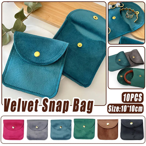 Premium 10 Pack Brown Velvet Jewellery Pouches with Button Closure