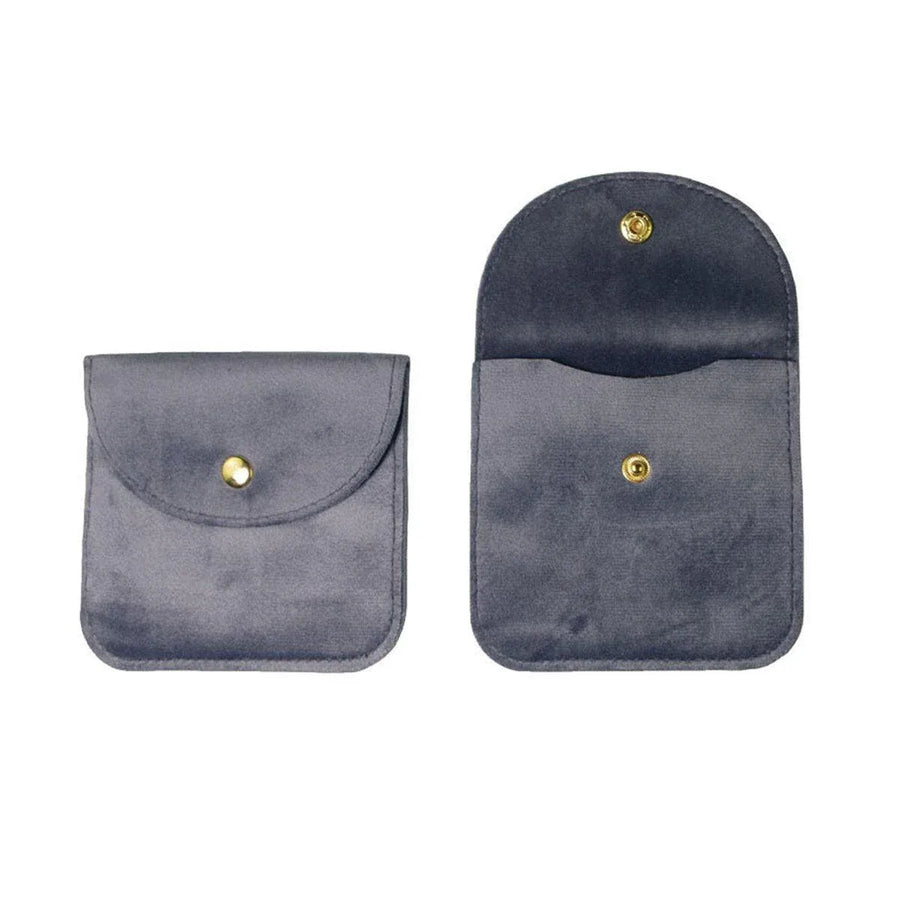 Premium 10 Pack Grey Velvet Jewellery Pouches with Button Closure
