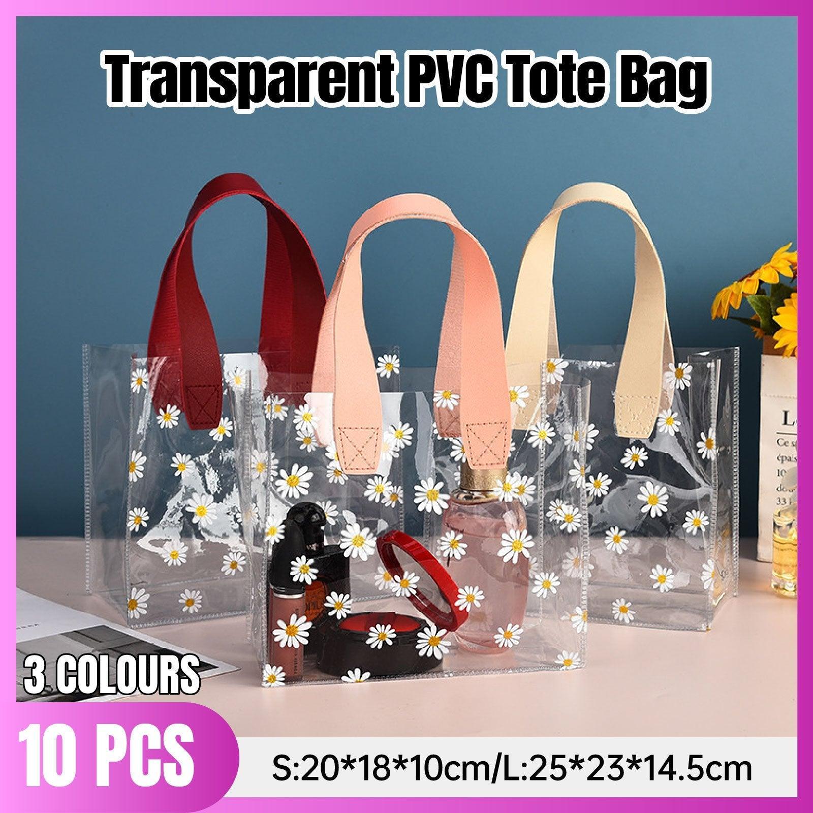 10pcs Small Fresh Transparent PVC Tote Bag Wedding Candy Gift Bag Daisy Design - Red - S - SuperSaverAU - view 1